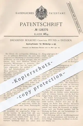 original Patent - Dresdener Pfunds Molkerei , Pfund , Dresden , 1901 , Austropfständer für Milchkrüge | Milch , Molke !!