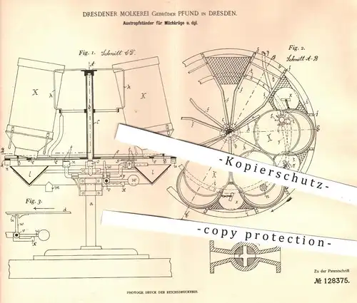 original Patent - Dresdener Pfunds Molkerei , Pfund , Dresden , 1901 , Austropfständer für Milchkrüge | Milch , Molke !!