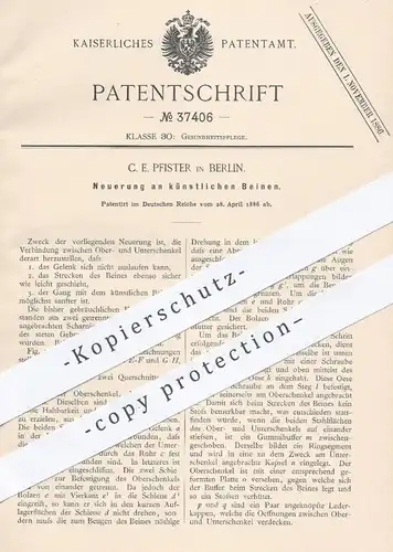 original Patent - C. E. Pfister in Berlin , 1886 , Künstliche Beine | Prothesen , Beinprothesen , Medizin , Gelenke !!!