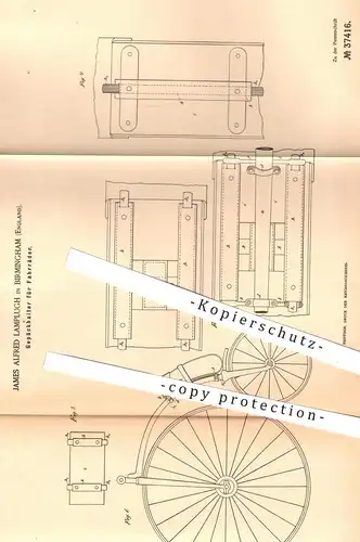 original Patent - James Alfred Lamplugh in Birmingham , England , 1886 , Gepäckhalter für Fahrrad , Fahrräder | Gepäck !