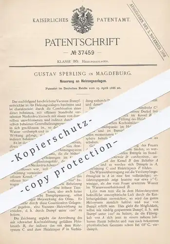 original Patent - Gustav Sperling , Magdeburg , 1886 , Heizungsanlage , Heizung , Heizungen | Zentralheizung , Ofen !!!