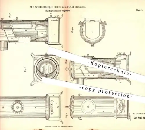 original Patent - M. J. Schuurbeque Boeye , Zwolle Holland , 1884 , Regulierofen | Ofen , Öfen , Ofenbauer , Regulierung