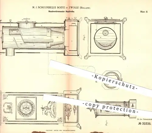 original Patent - M. J. Schuurbeque Boeye , Zwolle Holland , 1884 , Regulierofen | Ofen , Öfen , Ofenbauer , Regulierung