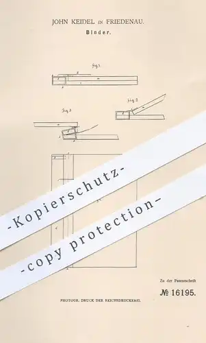 original Patent - John Keidel , Berlin Friedenau , 1881 , Binder | Buchbinder , Buchbinderei , Buch , Mappe , Karton !!!