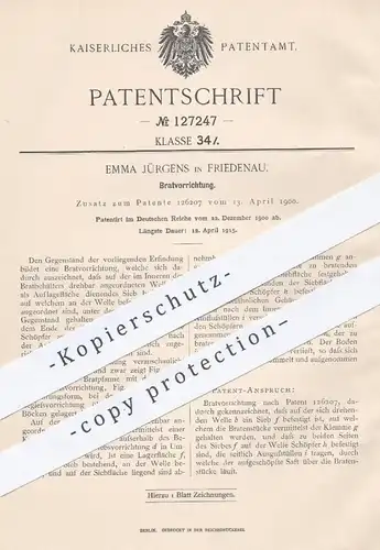 original Patent - Emma Jürgens , Berlin Friedenau , 1900 , Bratvorrichtung , Grill | Braten , Kochen , Grillen , Koch !!