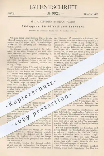 original Patent - M. J. A. Deydier , Oran , Algier , 1879 , Zählwerk für Fuhrwerk | Taxameter , Uhrwerk , Uhr , Uhren !