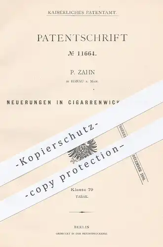 original Patent - P. Zahn , Hanau / Main , 1880 , Zigarrenwickelformen | Wickeln von Zigarren , Tabak , Zigarre !!!