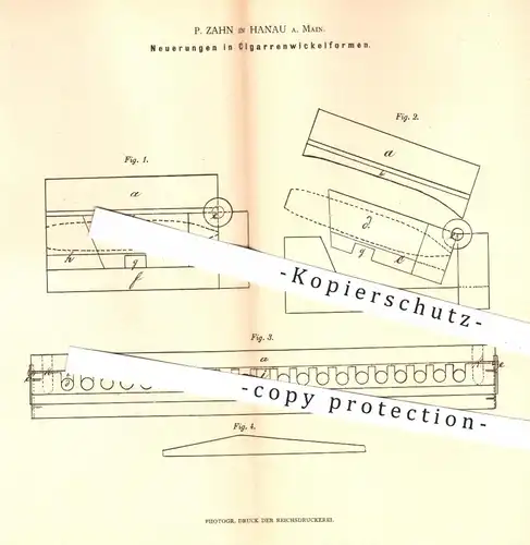 original Patent - P. Zahn , Hanau / Main , 1880 , Zigarrenwickelformen | Wickeln von Zigarren , Tabak , Zigarre !!!