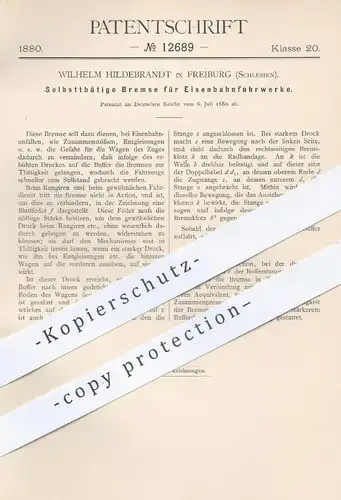 original Patent - Wilhelm Hildebrandt , Freiburg , Schlesien , 1880 , Bremse für Eisenbahn , Eisenbahnen | Bremsen !!!