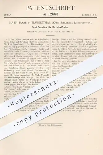 original Patent - Math. Haas , Blumenthal / Schleiden , Rheinpreussen , 1880 , Schärfmaschine für Holz - Schleifsteine !