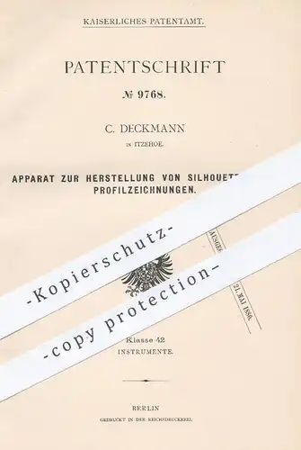 original Patent - C. Deckmann , Itzehoe 1879 , Zeichnen von Silhouetten u. Profil | Künstler , Kunst , Malen , Maler !!!