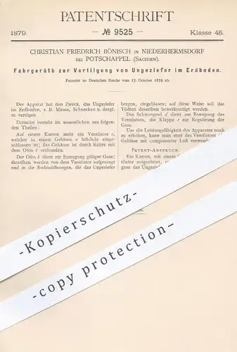 original Patent - Christian Fr.Bönisch , Niederhermsdorf / Potschappel , 1879 , Fahrgerät gegen Ungeziefer , Schädlinge