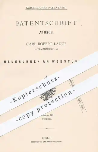original Patent - Carl Robert Lange , Frankenberg , 1879 , Webstuhl , Webstühle | Weben , Weber , Weberei !!!