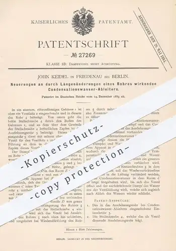 original Patent - John Keidel , Berlin Friedenau , 1883 , Kondensationswasser - Ableiter | Dampfkessel , Dampfmaschinen
