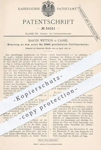 original Patent - Martin Wettich , Kassel , 1885 , Füllfederhalter | Federhalter , Feder , Schreibfeder , Füller !!!