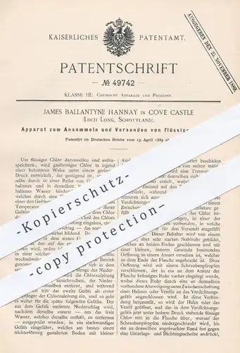 original Patent - J. Ballantyne Hannay , Cove Castle  Loch Long , Schottland 1889 , Sammeln von flüssigem Chlor | Chemie