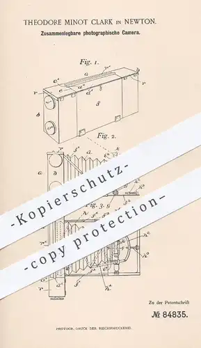 original Patent - Th. Minot Clark , Newton , 1894 , Zusammenlegbare Foto - Kamera | Fotograf , Fotografie , Photographie