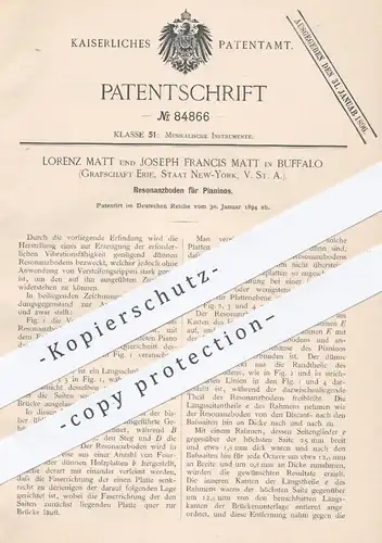 original Patent - Lorenz & J. Francis Matt , Buffalo , Erie , New York USA , 1894 , Resonanzboden für Pianinos | Klavier