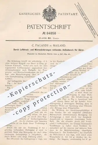 original Patent - C. Paganini , Mailand , Italien , 1894 , Aufziehwerk für Uhren | Uhr , Uhrmacher , Uhrwerk , Barometer