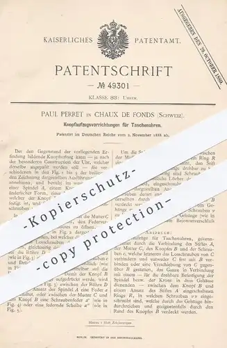 original Patent - Paul Perret in Chaux de Fonds , Schweiz , 1888 , Knopfaufzug an Taschenuhren | Uhr , Uhren , Uhrmacher