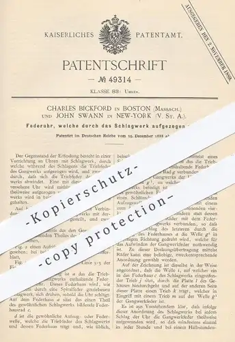 original Patent - Charles Bickford , Boston Massachusetts / John Swann , New York USA , 1888 , Federuhr | Uhr , Uhren !!