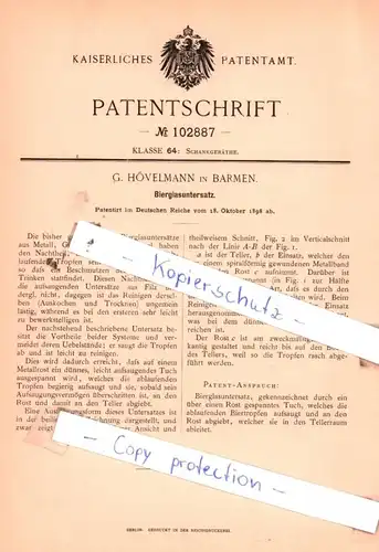 original Patent - G. Hövelmann in Barmen , 1898 ,  Bierglasuntersatz !!!