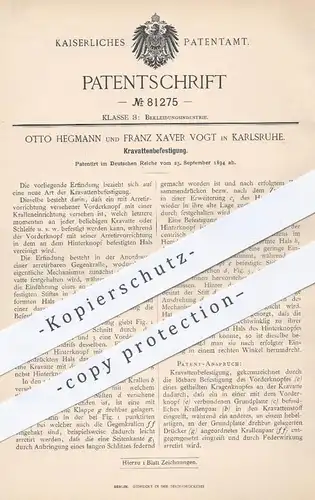 original Patent - Otto Hegmann , Franz Xaver Vogt , Karlsruhe , 1894 , Befestigung von Kravatten , Krawatten | Schneider