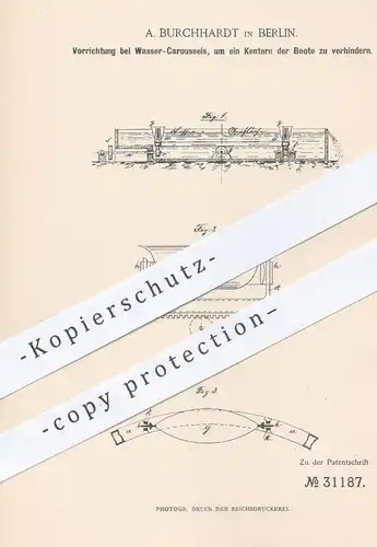 original Patent - A. Burchhardt , Berlin 1884 , Verhindern von Kentern der Boote beim Wasser - Karussell | Sport , Spiel