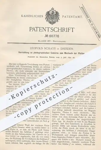 original Patent - Leopold Schaye , Dresden , 1891 , Wechseln der Platten bei Fotokamera | Kamera , Fotograf , Foto !!!