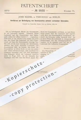 original Patent - John Keidel , Berlin , Friedenau , 1879 , Befestigung von Gummiplatten | Schuhwerk , Schuhe , Schuster