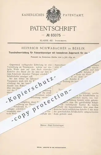 original Patent - Heinrich Schwabacher in Berlin , 1894 , Taxameter für Kutschen und Fuhrwerke | Zeigerwerk , Uhrwerk