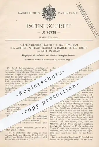 original Patent - A. Herbert Davies , Nottingham u. Arthur W. Morley , Radcliffe on Trent , 1893 , Karussell , Carousel