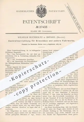 original Patent - Wilhelm Buchholtz , Brüssel , Belgien , 1883 , Taxameter für Droschken u. Fuhrwerke | Uhrwerk , Uhr !!