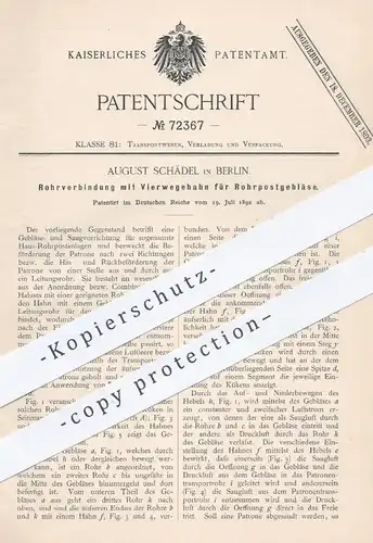 original Patent - August Schädel in Berlin , 1892 , Rohrverbindung mit Rohrpostgebläse | Rohrpost , Post , Rohr , Rohre