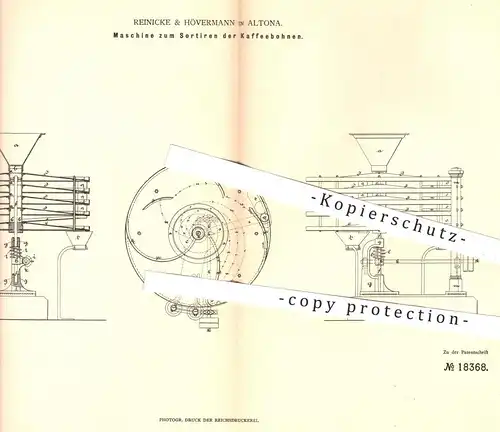 original Patent - Reinicke & Hövermann in Hamburg Altona , 1881 , Sortieren von Kaffeebohnen | Kaffee , Rösterei !!!