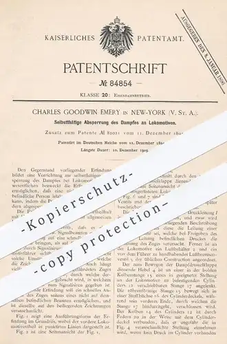 original Patent - Charles Goodwin Emery , New York , USA , 1894 , Absperrung von Dampf an Lokomotiven | Lokomotive !!!