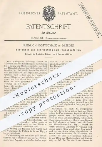 original Patent - Friedrich Gottschalk , Dresden , 1888 , Flaschenfüllverfahren | Befüllen von Flasche , Flaschen | Wein