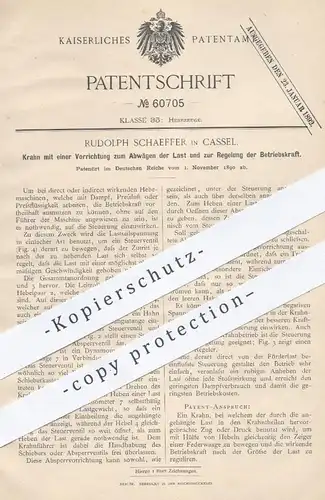 original Patent - Rudolph Schaeffer , Kassel , 1890 , Krahn , Kran , Kräne , Lastkran , Hebezeug , Hebezeuge , Pressluft