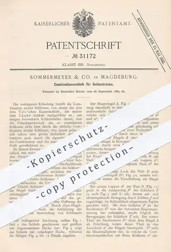 original Patent - Sommermeyer & Co. in Magdeburg , 1884 , Schloss für Geldschrank , Tresor , Safe | Yale , Chubb !!!