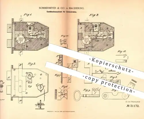 original Patent - Sommermeyer & Co. in Magdeburg , 1884 , Schloss für Geldschrank , Tresor , Safe | Yale , Chubb !!!