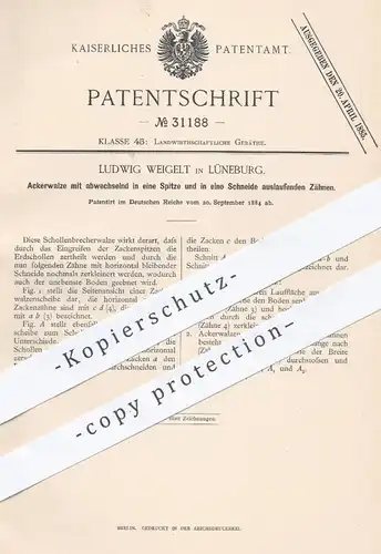 original Patent - Ludwig Weigelt , Lüneburg , 1884 , Ackerwalze , Ackerwalzen | Walze , Walzen , Landwirtschaft !!!