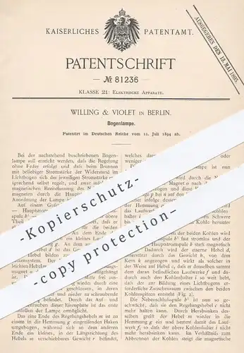original Patent - Willing & Violet , Berlin , 1894 , Bogenlampe | Lampe , Lampen , Strom , Elektrizität , Licht !!!