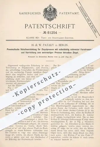 original Patent - H. & W. Pataky , Berlin , 1894 , Pneumatische Schaltung für Ziegelpressen | Ziegel , Presse , Pressen