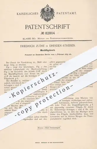 original Patent - Friedrich Zudse , Dresden / Striesen , 1895 , Mischflügelwerk | Mischen von Mehl | Mühle , Mühlen !!!
