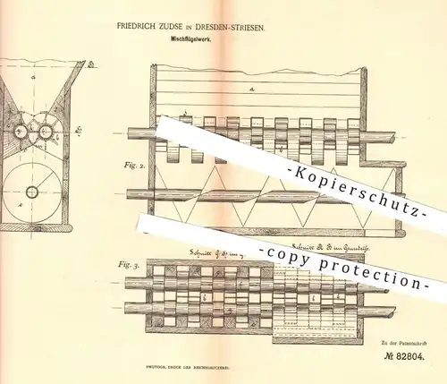 original Patent - Friedrich Zudse , Dresden / Striesen , 1895 , Mischflügelwerk | Mischen von Mehl | Mühle , Mühlen !!!