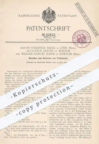 original Patent - Aaron Frederick Smith , Lynn / Augustus Seaver , Boston / W. Samuel Hamm , Newton , 1894 , Treibriemen