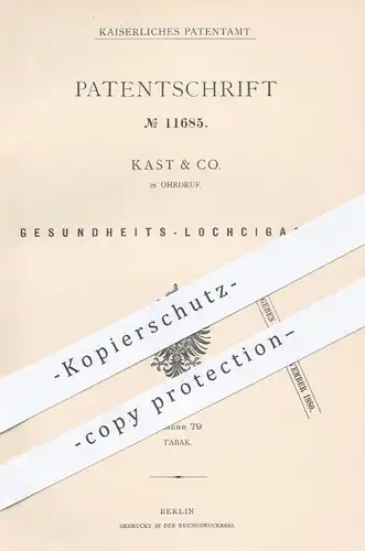 original Patent - Kast & Co. in Ohrdruf , 1880 , Lochzigarre | Zigarre , Zigarren , Rauchen , Tabak , Zigaretten !!!