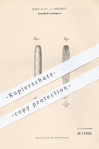 original Patent - Kast & Co. in Ohrdruf , 1880 , Lochzigarre | Zigarre , Zigarren , Rauchen , Tabak , Zigaretten !!!