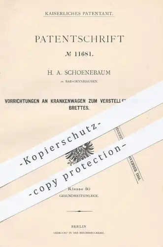 original Patent - H. A. Schoenbaum , Bad Oeynhausen , 1880 , Krankenstuhl mit Fußbrett | Rollstuhl , Krankenwagen !!!