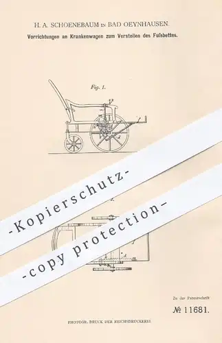 original Patent - H. A. Schoenbaum , Bad Oeynhausen , 1880 , Krankenstuhl mit Fußbrett | Rollstuhl , Krankenwagen !!!